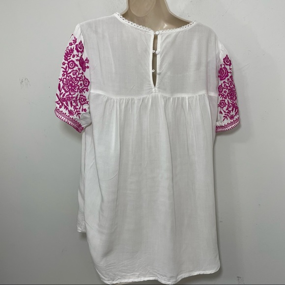 Savanna Jane embroidered boho peasant blouse top pink white size Large L - Picture 10 of 10